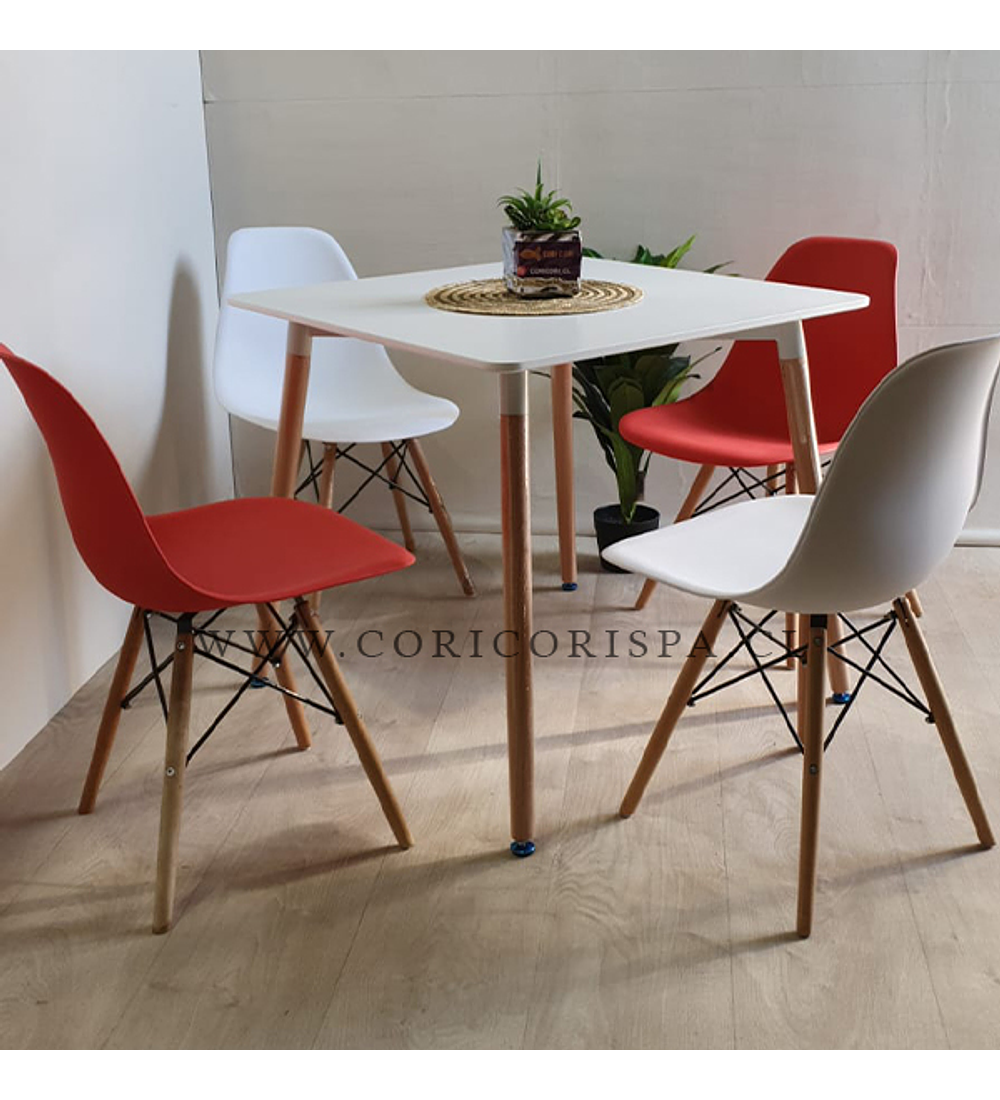 Comedor Mesa Cuadrada Melamina 80 x 80 + 4 Sillas Eames