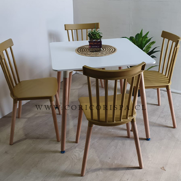 Comedor Mesa Cuadrada Melamina 80cms x 80cms + 4 Sillas Windsor 2