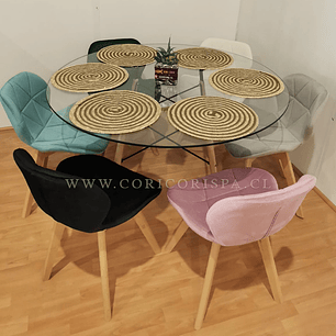 Comedor Eames Vidrio 120cms + 6 Sillas Mariposa Velvet