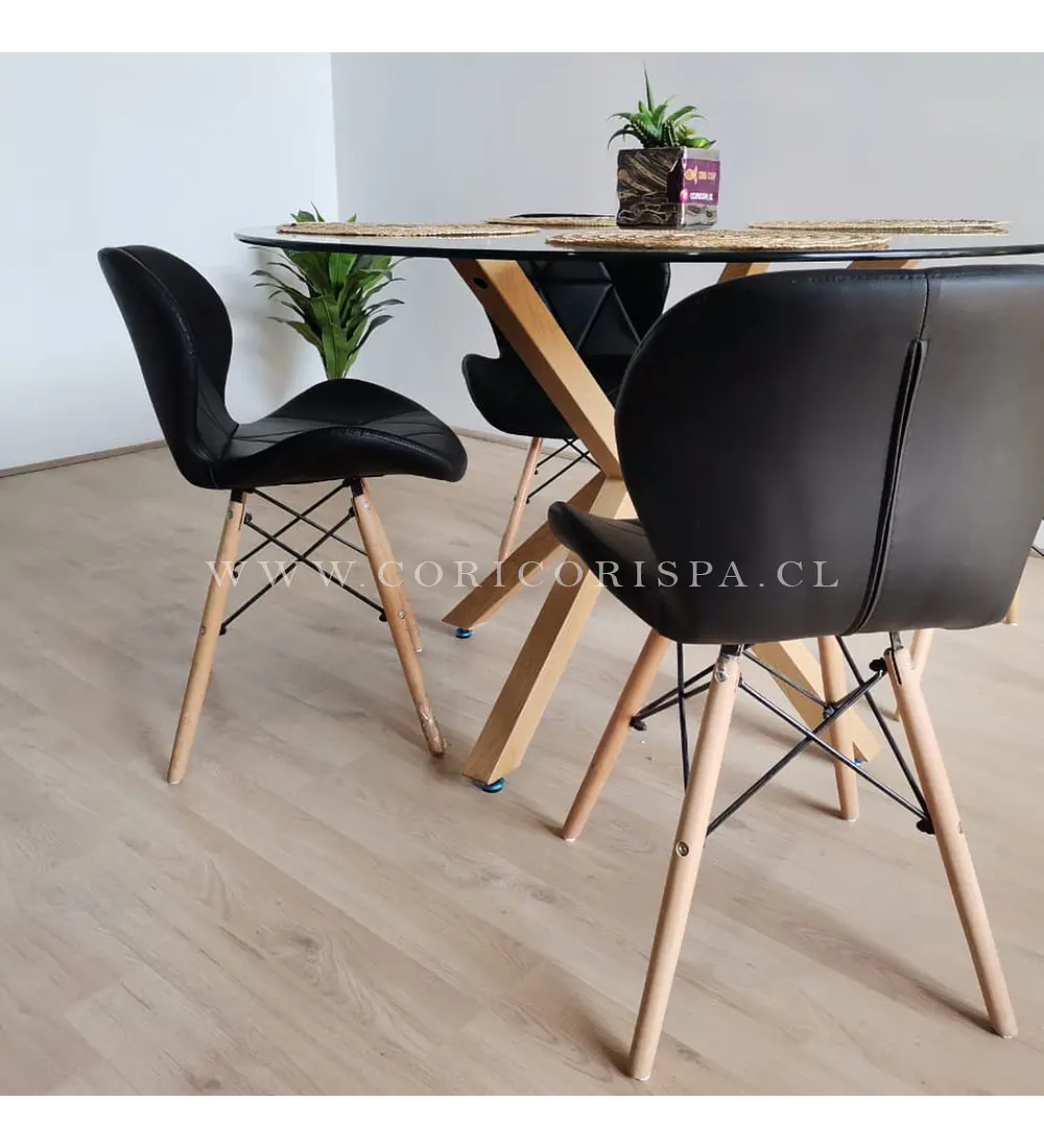 Comedor Warwick 120cms + 4 Sillas Mariposa Ecocuero