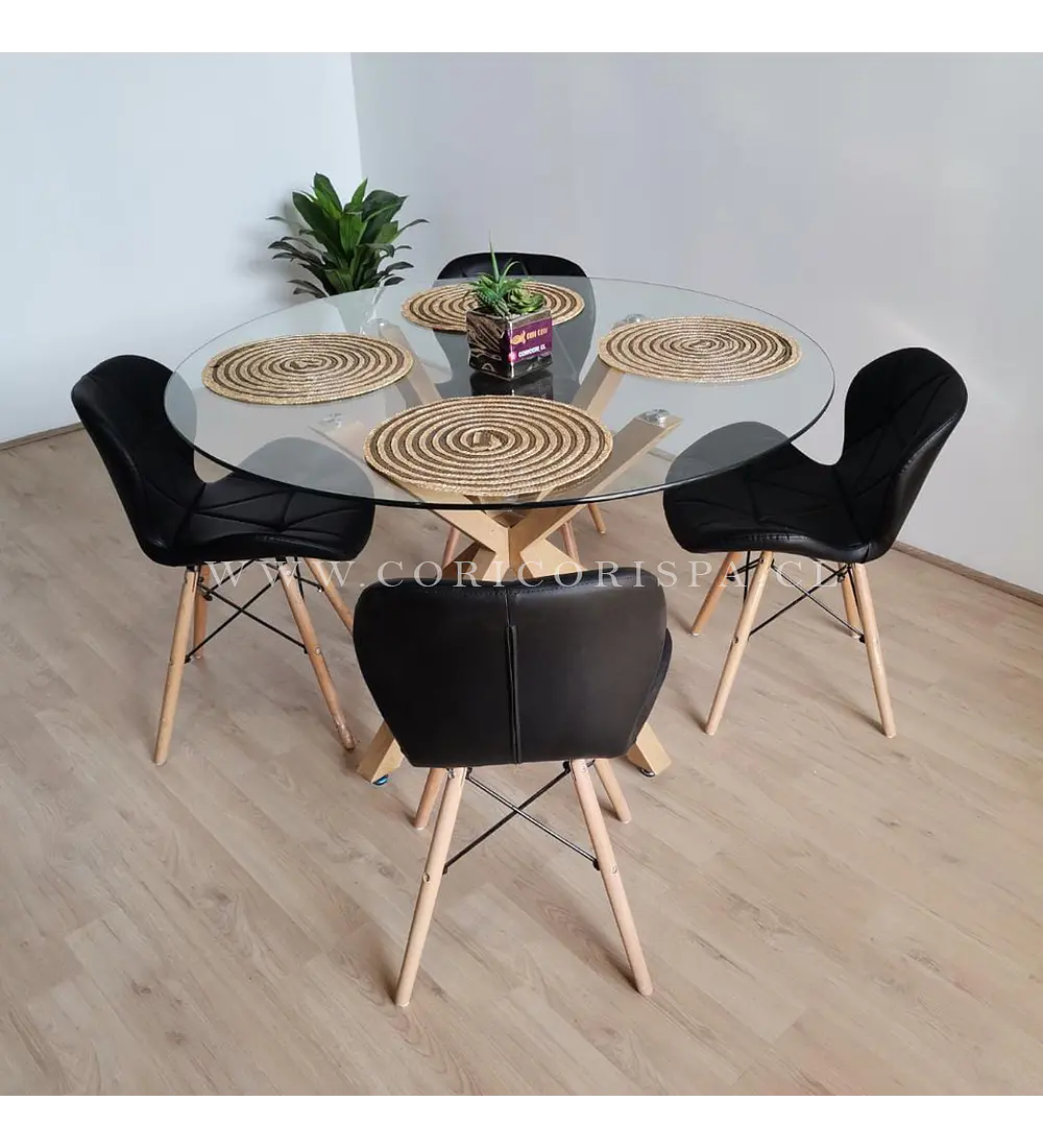 Comedor Warwick 120cms + 4 Sillas Mariposa Ecocuero