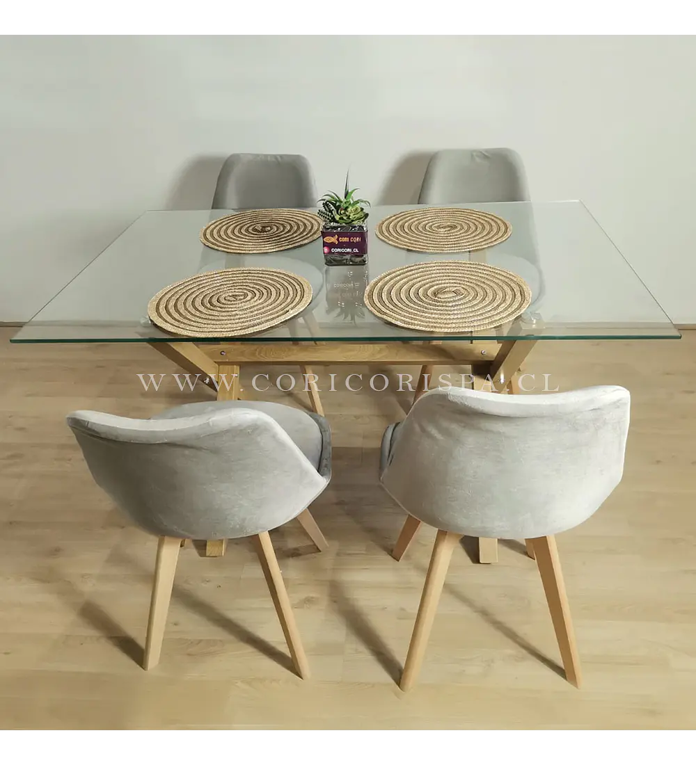Comedor Medlock 140x90cms + 4 Sillas Tulip Velvet