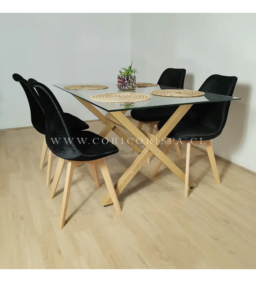 Comedor Medlock 140x90cms + 4 Sillas Tulip Velvet