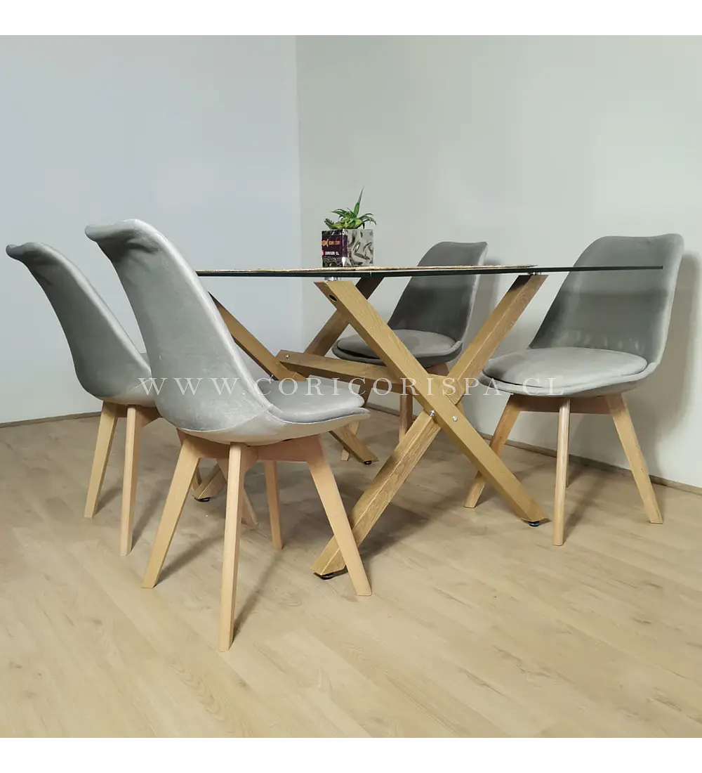 Comedor Medlock 140x90cms + 4 Sillas Tulip Velvet
