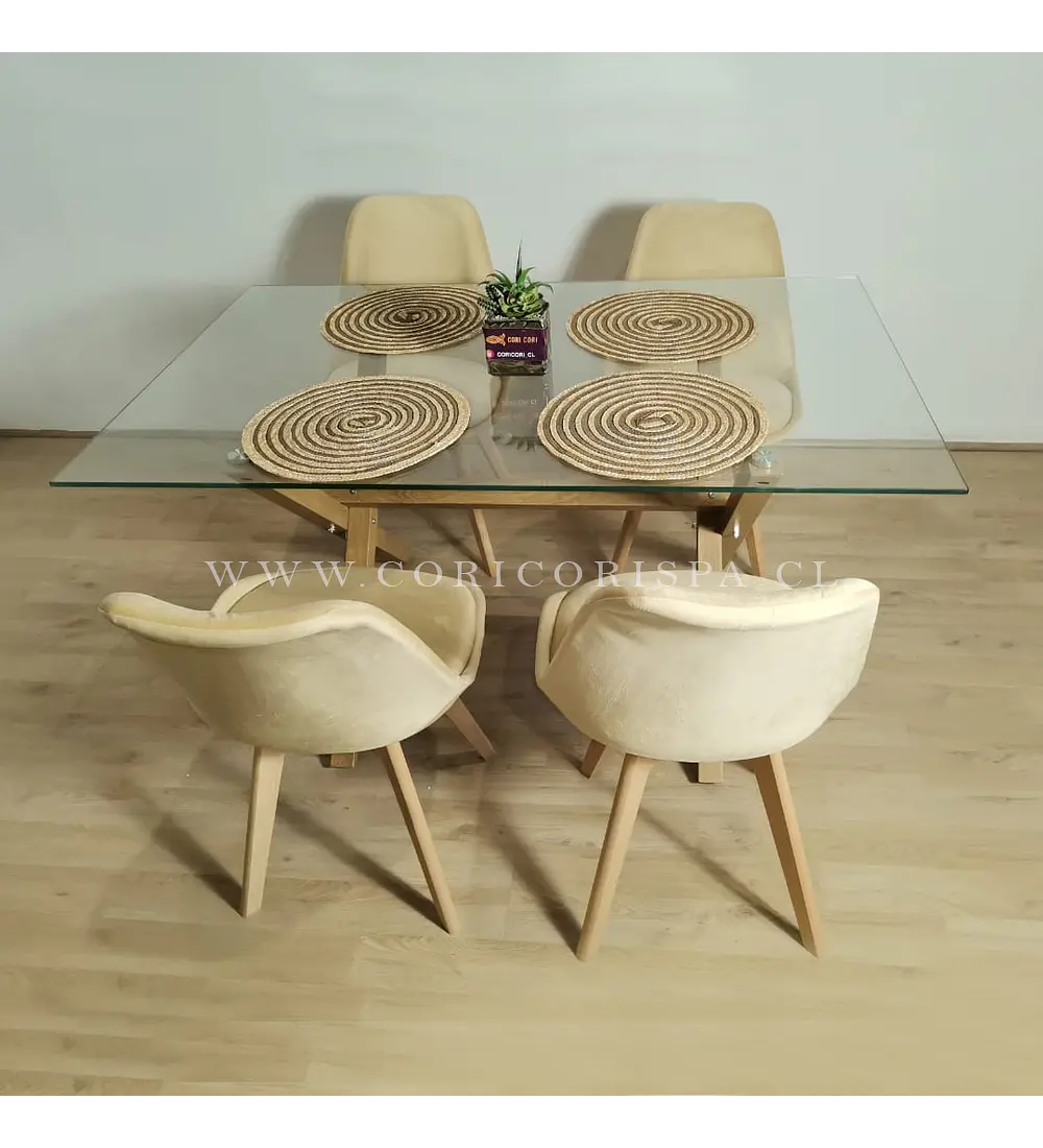 Comedor Medlock 140x90cms + 4 Sillas Tulip Velvet