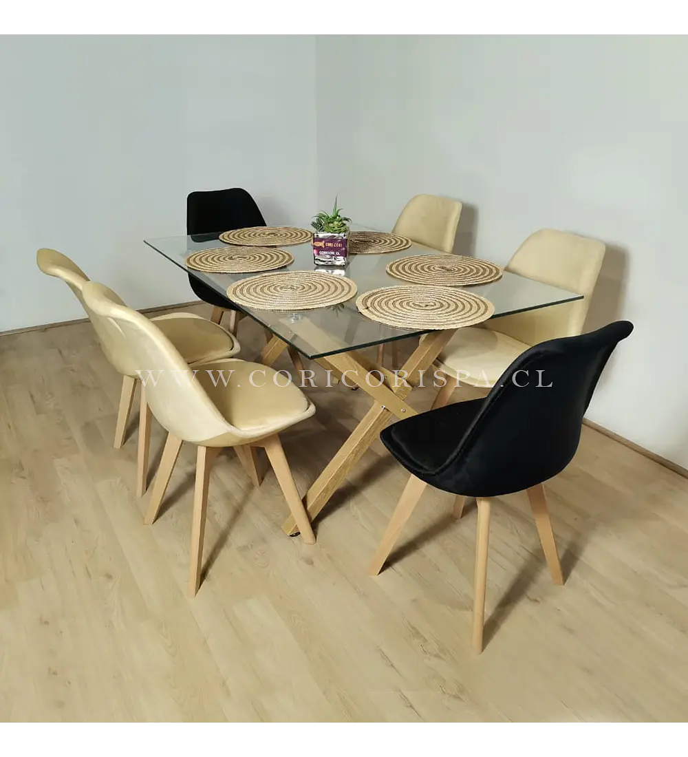 Comedor Medlock 140 X 90 cms + 6 Sillas Tulip Velvet 