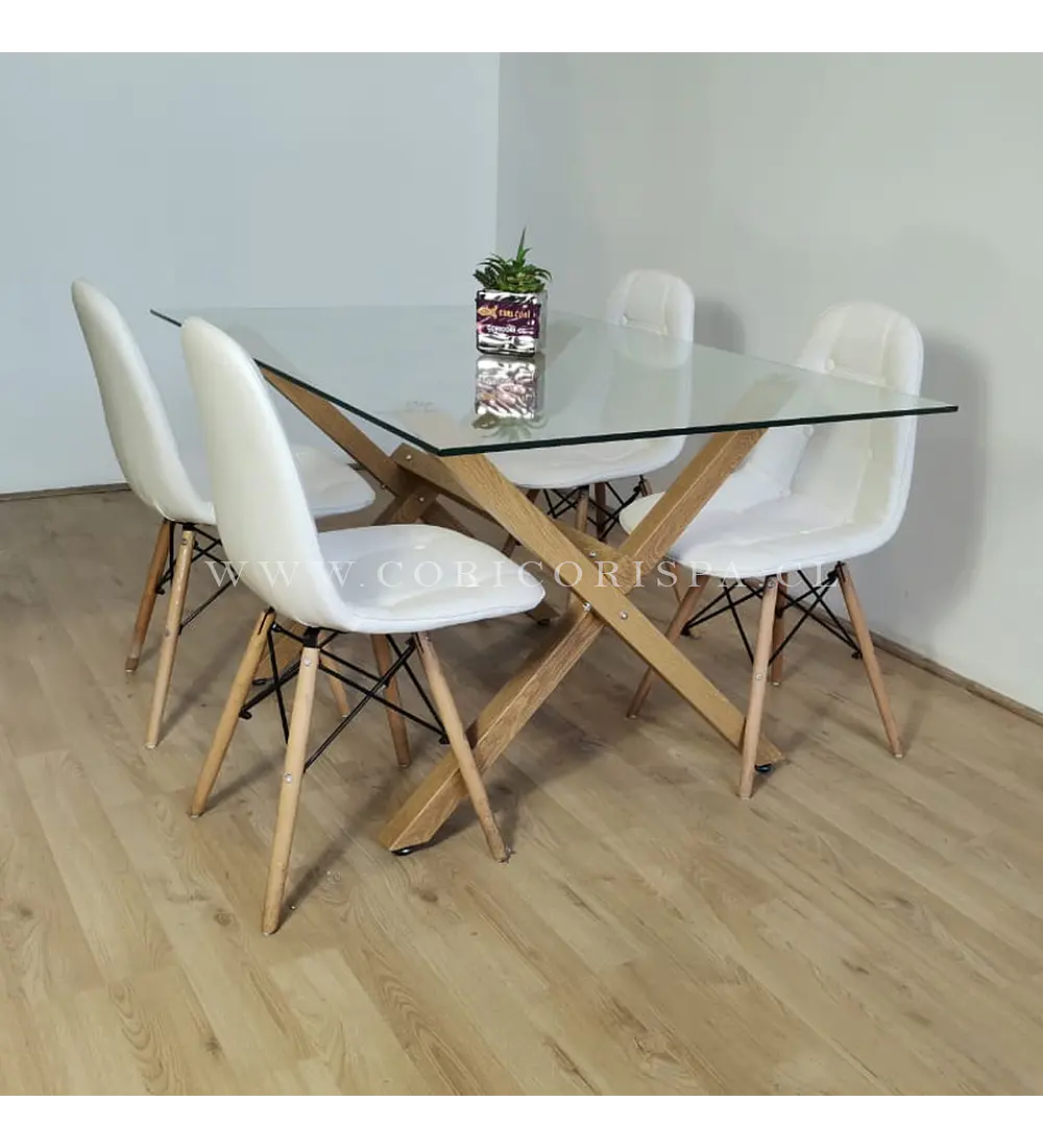 Comedor Medlock 140x90cm + 4 Sillas Capitonné Eames