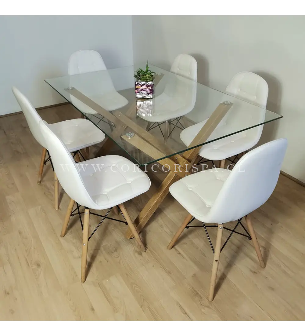 Comedor Medlock 140x90cm + 6 Sillas Capitonné Eames