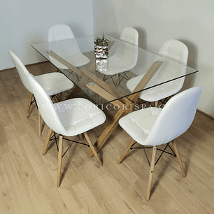 Comedor Medlock 140x90cm + 6 Sillas Capitonné Eames