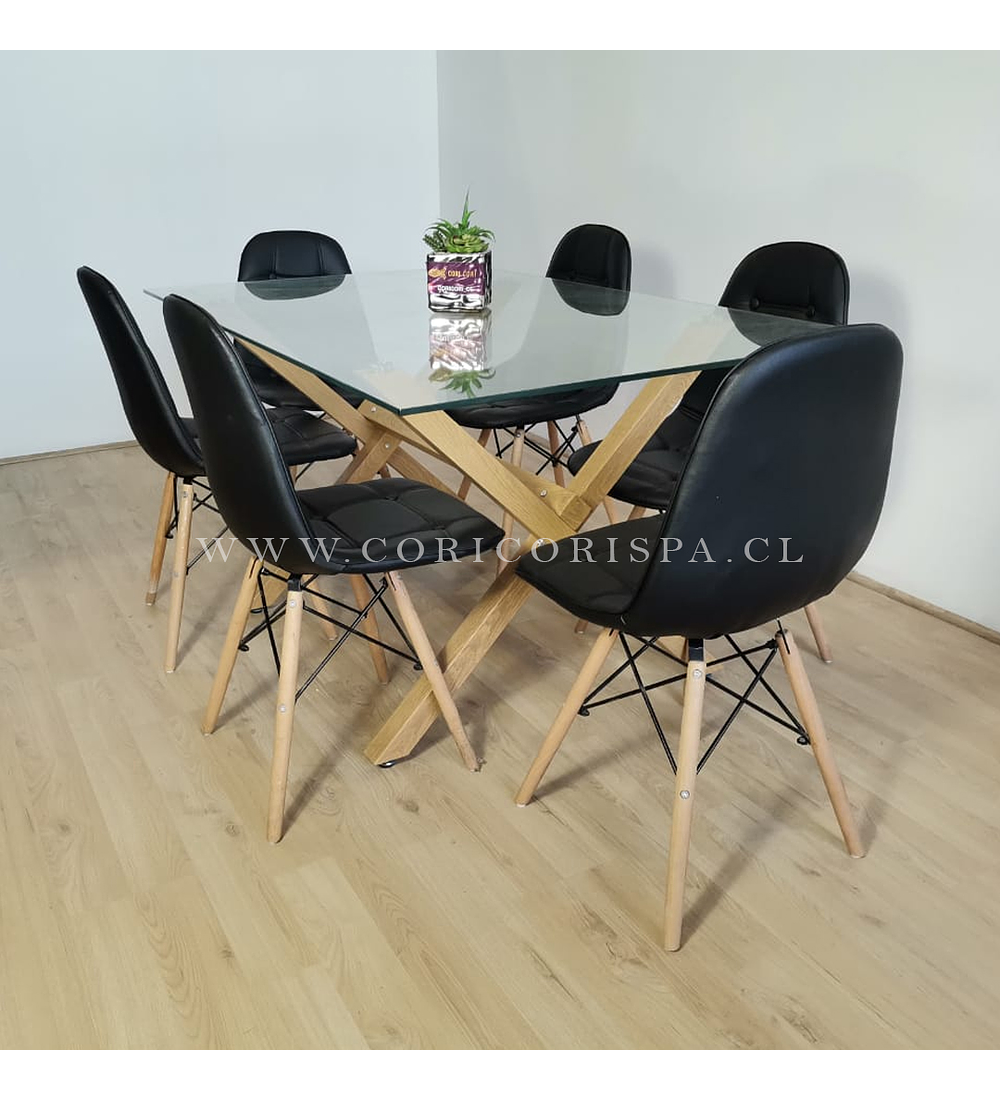 Comedor Medlock (140x90cm) + 6 sillas Capitonné Eames