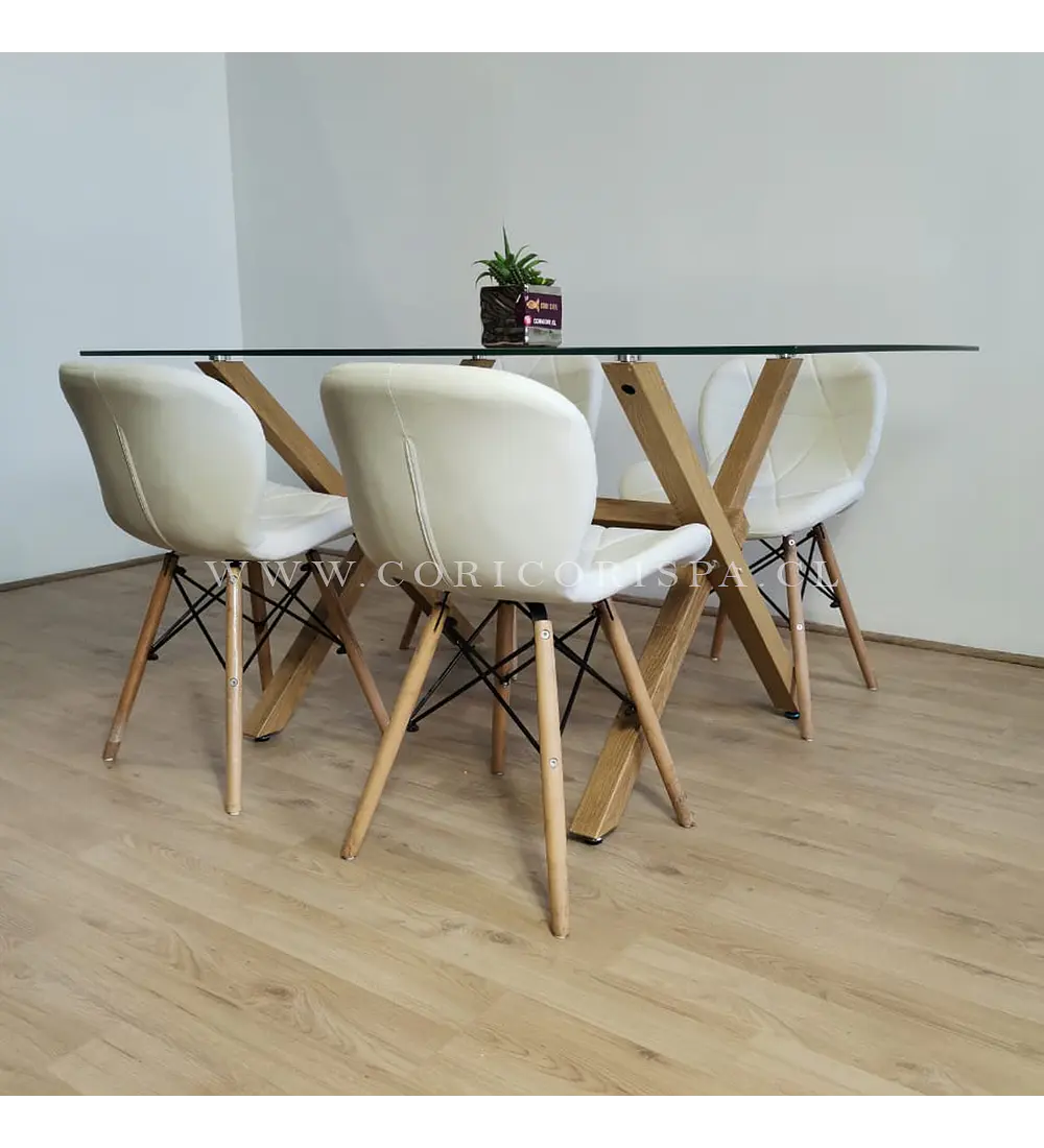 Comedor Medlock 140x90cm  + 4 Sillas Eames Mariposa Ecocuero