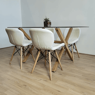 Comedor Medlock 140x90cm  + 4 Sillas Eames Mariposa Ecocuero