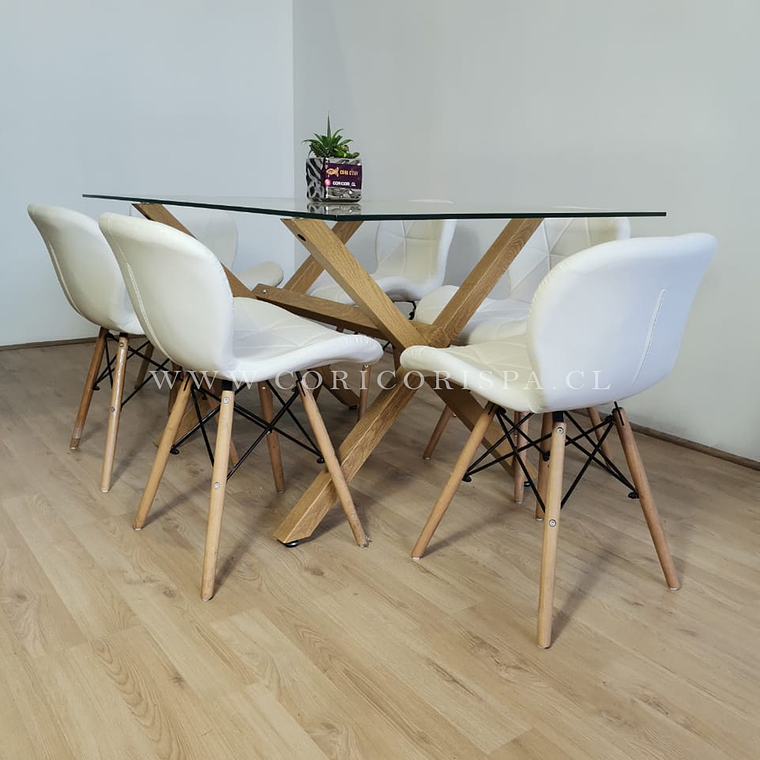 Comedor Medlock 140 x 90cm + 6  Sillas Eames Mariposa Ecocuero 3
