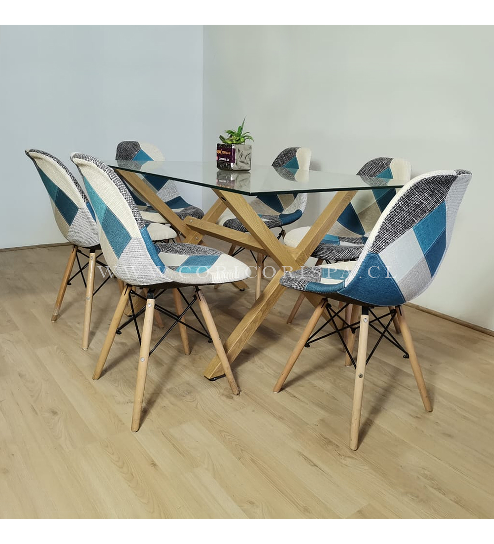Comedor Medlock 140x90cm + 6 Sillas Patchwork Eames 