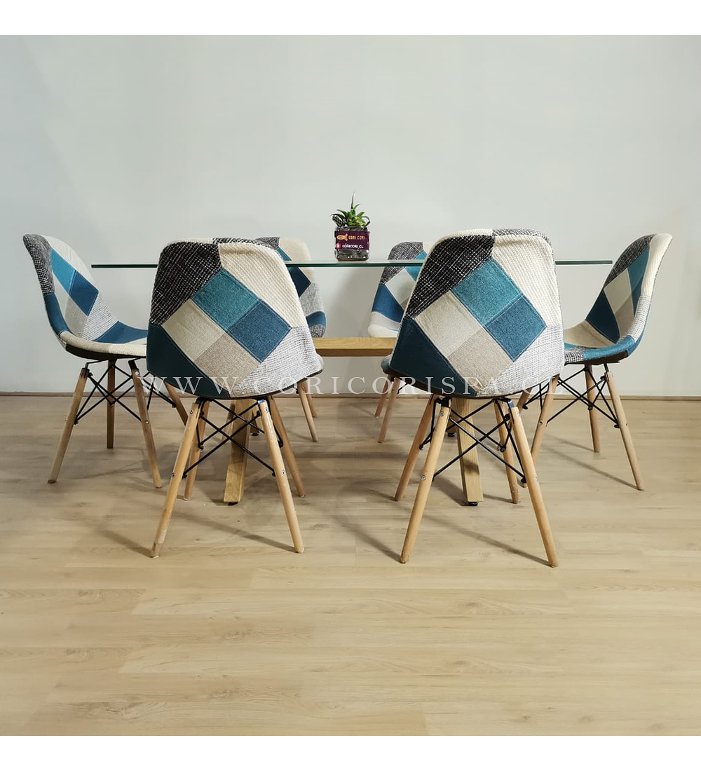 Comedor Medlock 140x90cm + 6 Sillas Patchwork Eames 