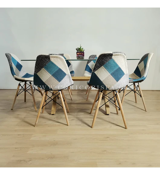 Comedor Medlock 140x90cm + 6 Sillas Patchwork Eames 