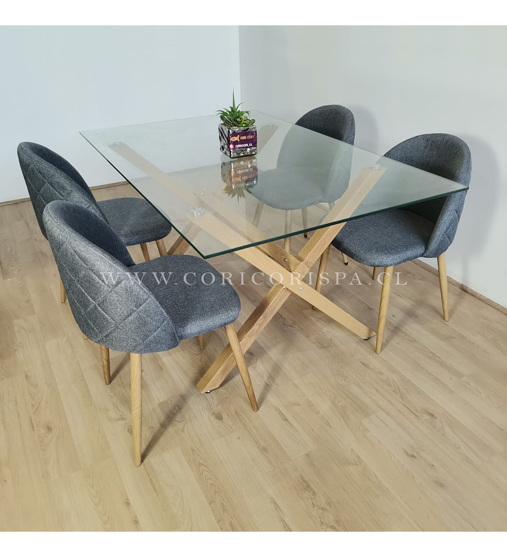 Comedor Medlock 140x90cm + 4 Sillas Bread Lino Wood
