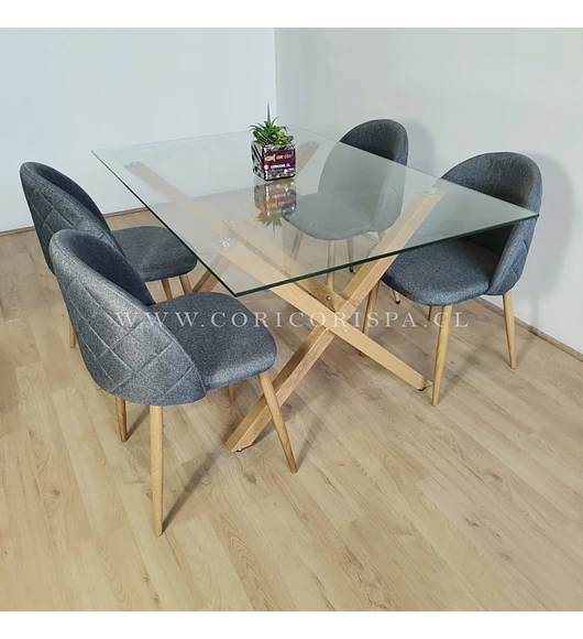 Comedor Medlock 140x90cm + 4 Sillas Bread Lino Wood