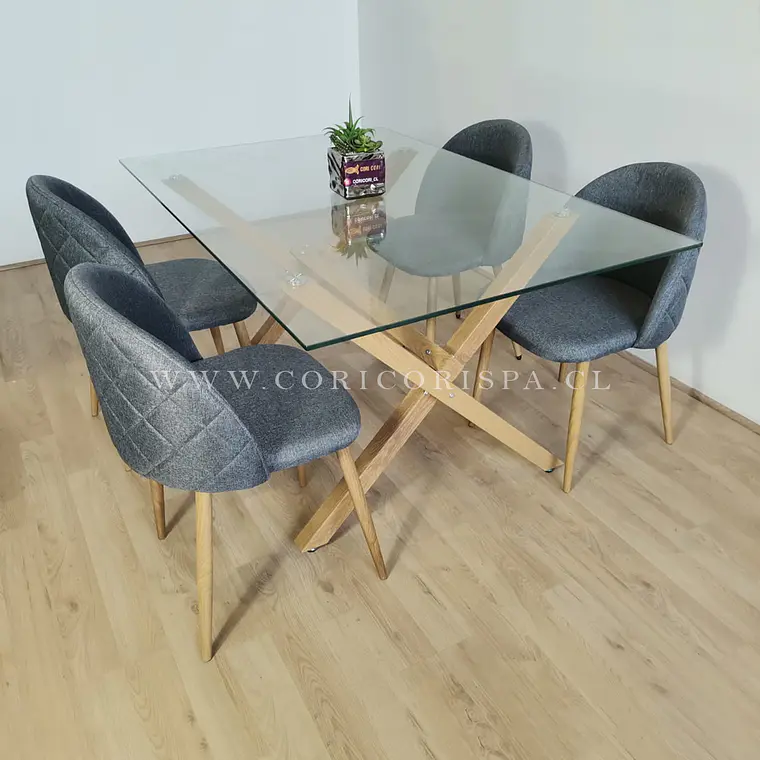 Comedor Medlock 140x90cm + 4 Sillas Bread Lino Wood 3