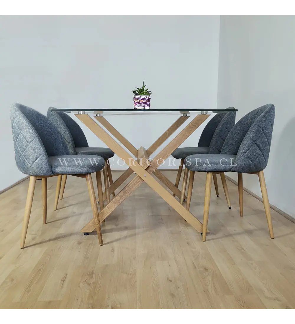 Comedor Medlock 140x90cm + 4 Sillas Bread Lino Wood