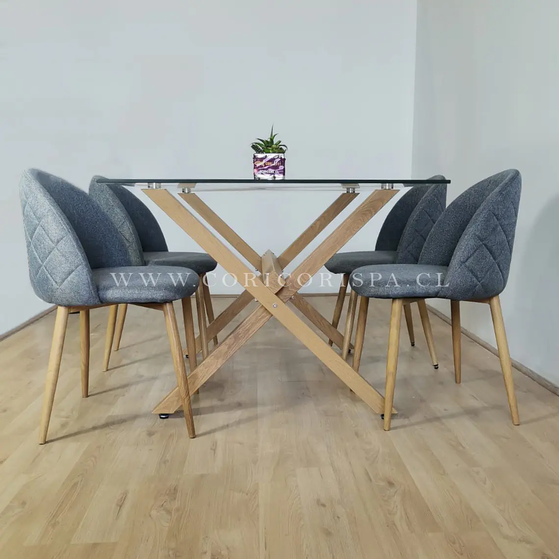 Comedor Medlock 140x90cm + 4 Sillas Bread Lino Wood 1