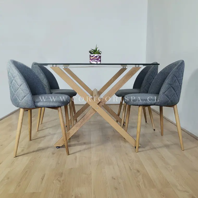 Comedor Medlock 140x90cm + 4 Sillas Bread Lino Wood 1