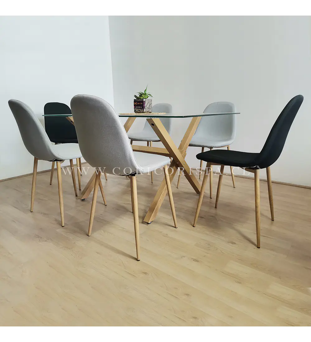 Comedor Medlock 140x90cms +  6 Sillas Scoop Lino
