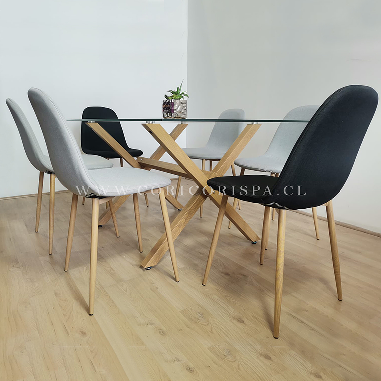 Comedor Medlock 140x90cms +  6 Sillas Scoop Lino 3