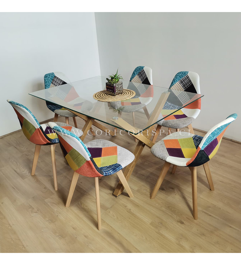 Comedor Medlock 120x80cms + 6 Sillas Patchwork Wood