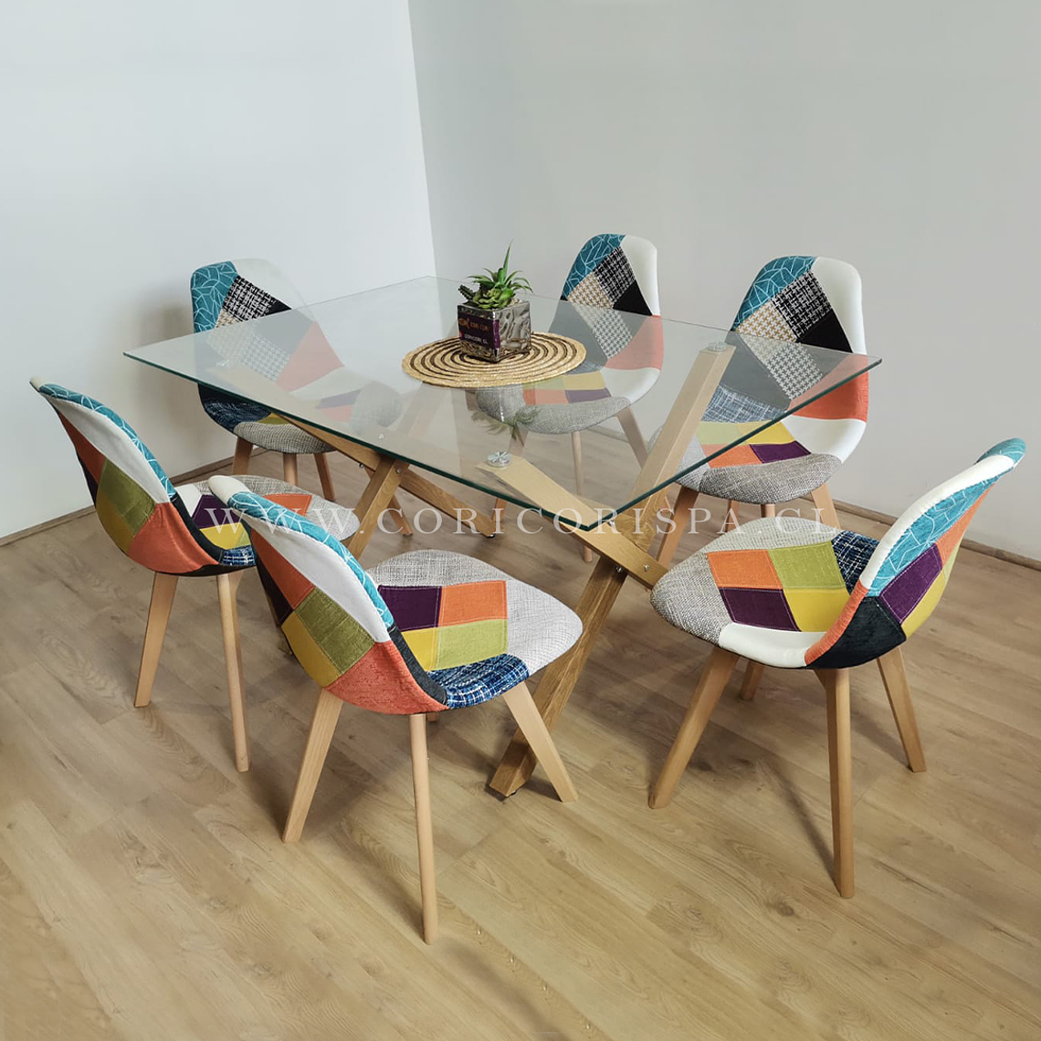 Comedor Medlock 120x80cms + 6 Sillas Patchwork Wood 1