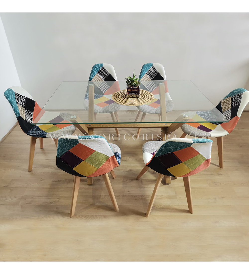 Comedor Medlock 130x80cms + 6 Sillas Patchwork Wood