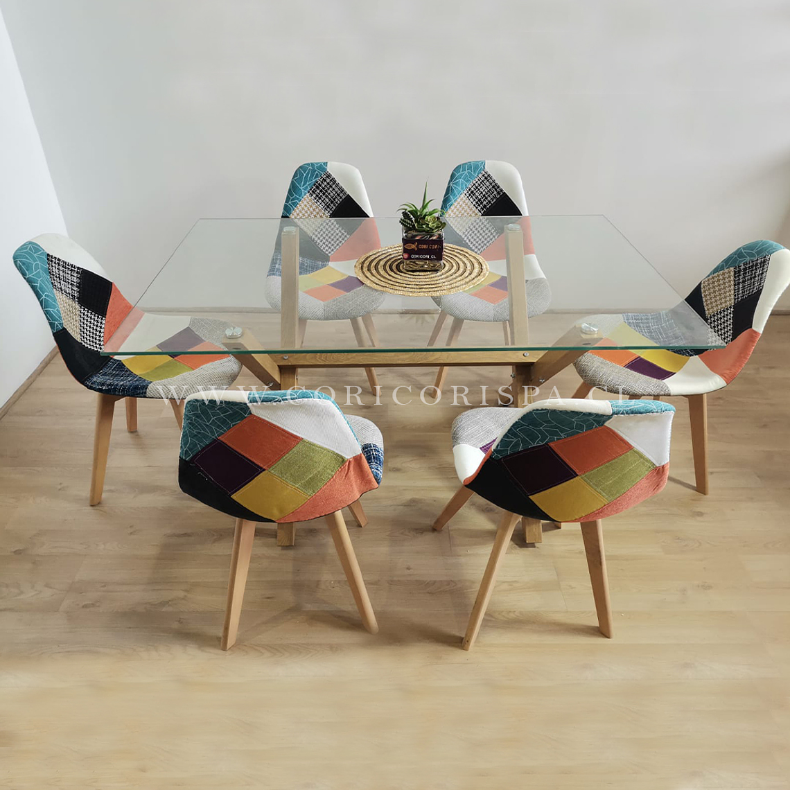 Comedor Medlock 120x80cms + 6 Sillas Patchwork Wood 2