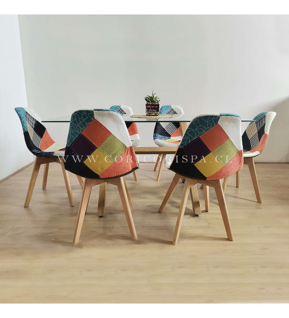 Comedor Medlock 130x80cms + 6 Sillas Patchwork Wood