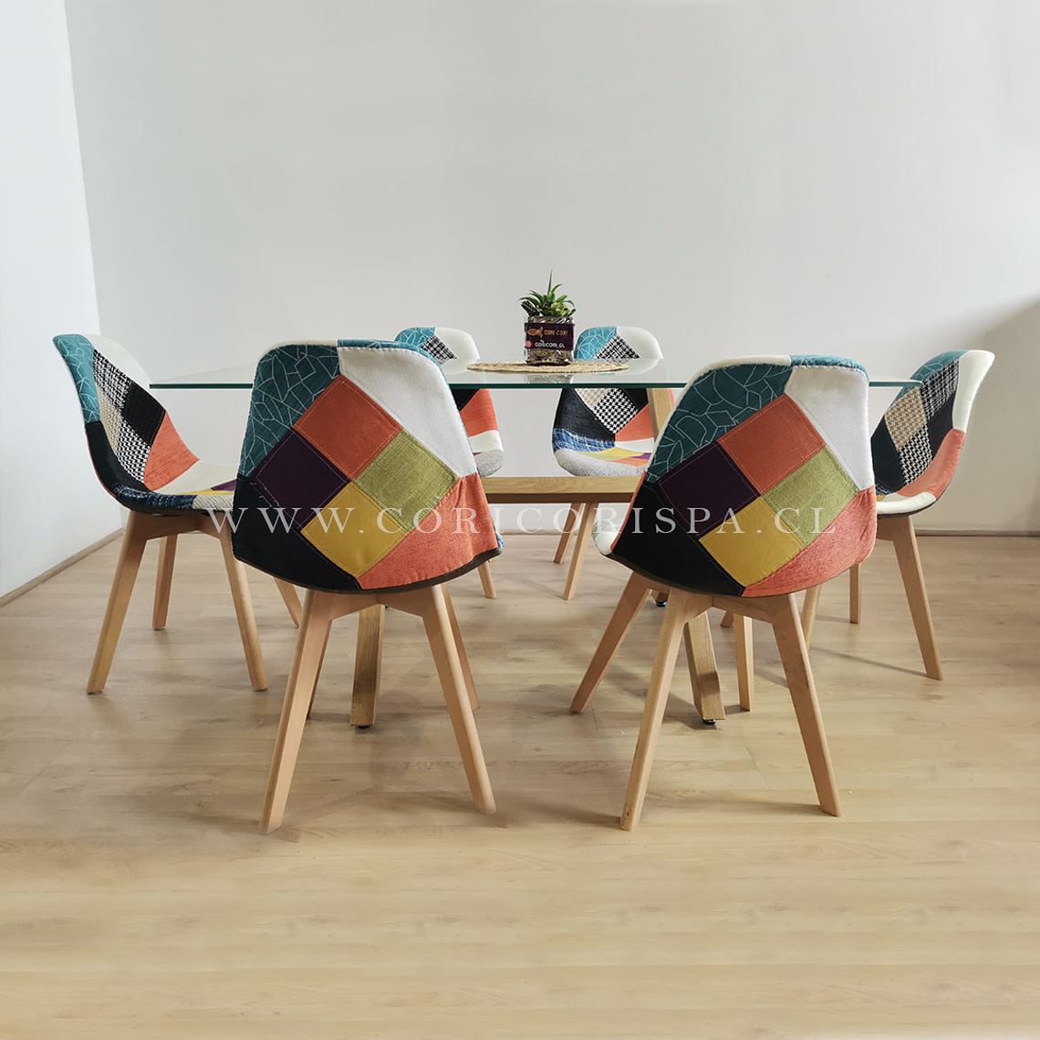 Comedor Medlock 120x80cms + 6 Sillas Patchwork Wood 3
