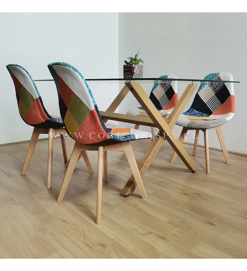 Comedor Medlock (120x80cm) + 4 Sillas Patchwork Wood