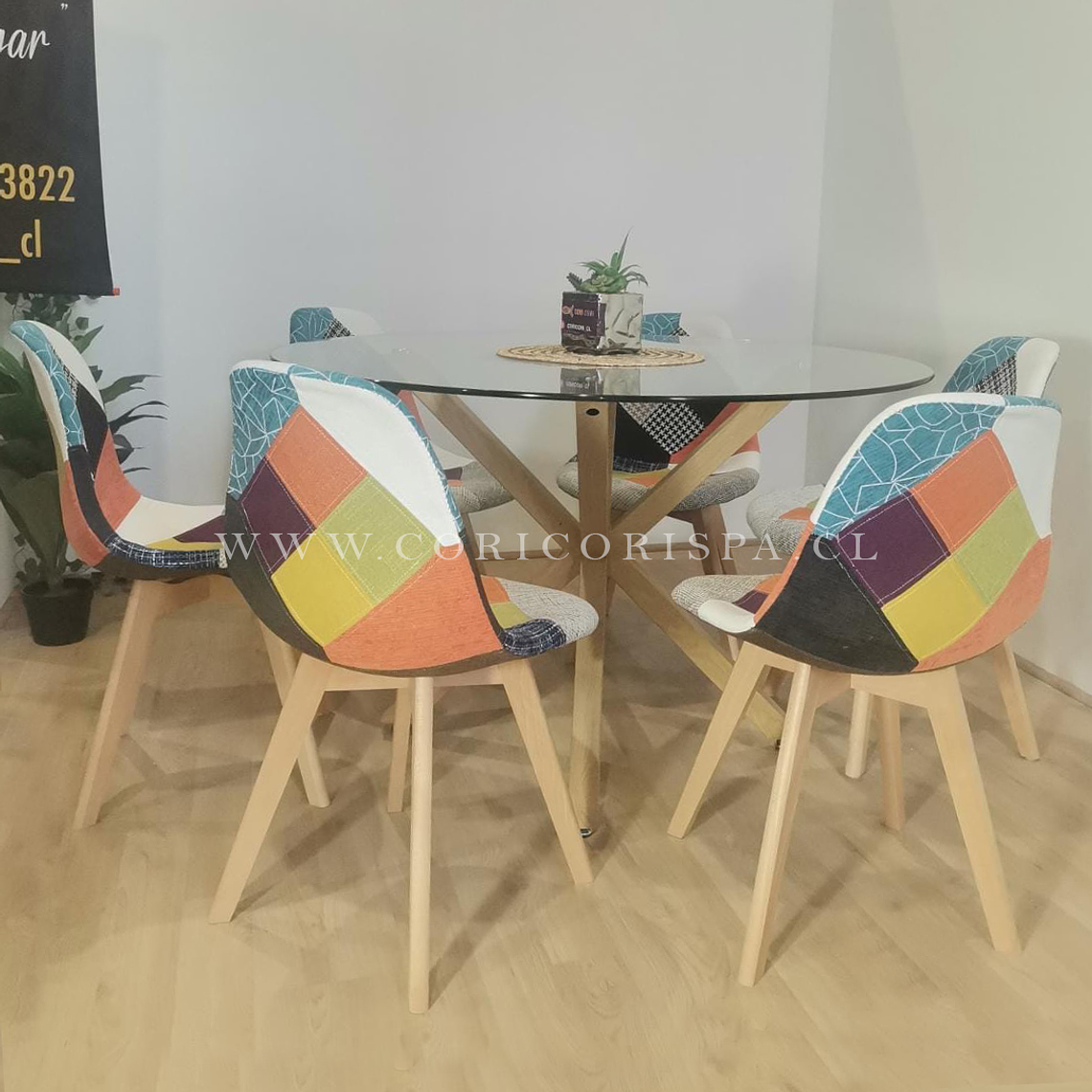 Comedor Warwick 120cms + 6 Sillas Patchwork Wood  2