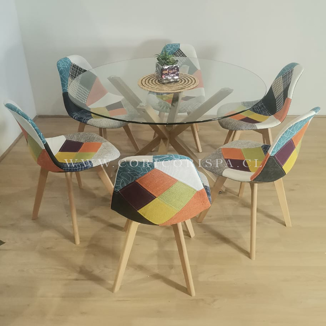 Comedor Warwick 120cms + 6 Sillas Patchwork Wood  1