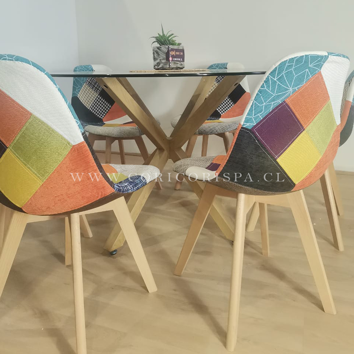 Comedor Warwick 120cms + 6 Sillas Patchwork Wood  3