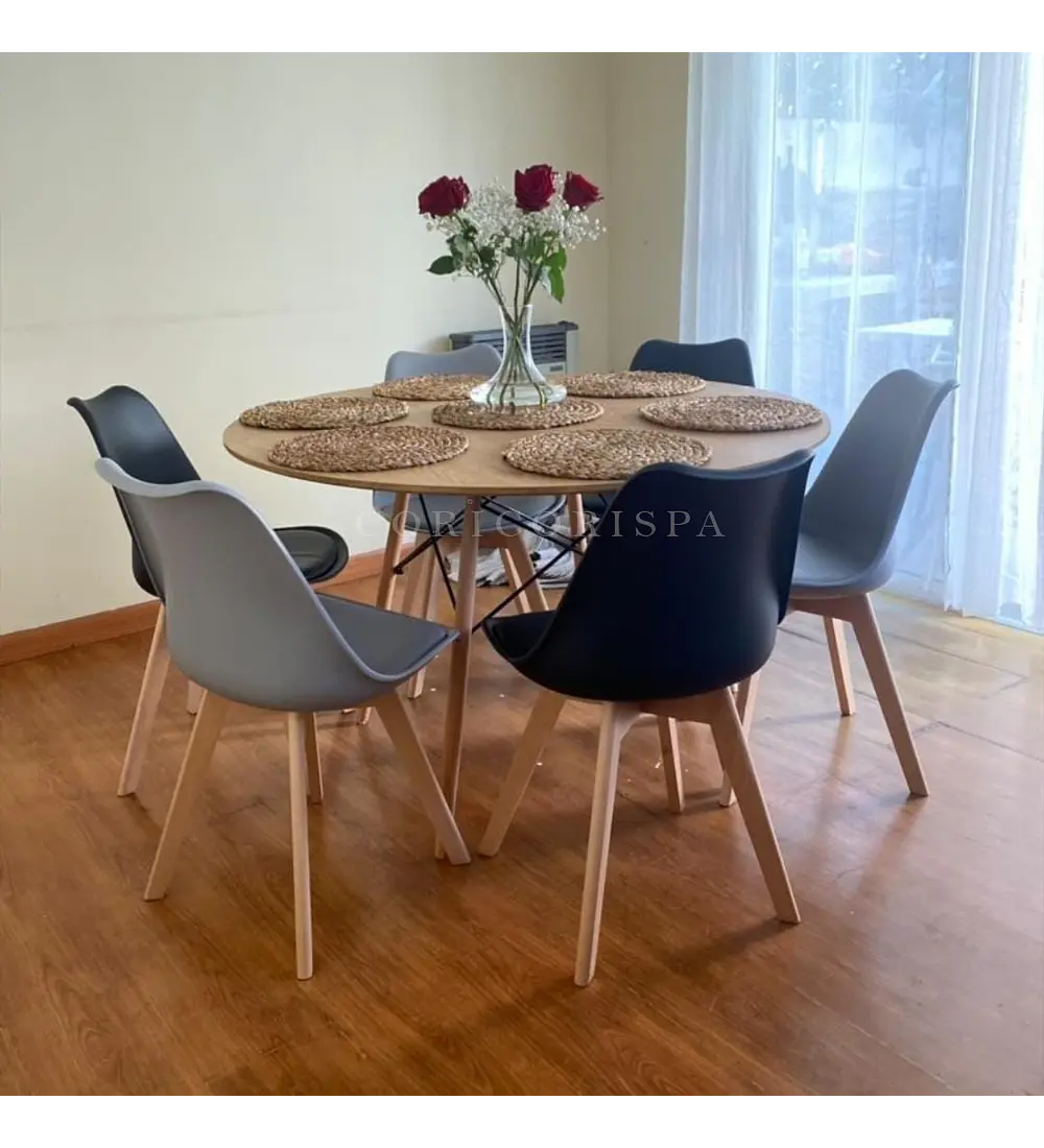 Comedor Mesa Wood 120cms + 6 Sillas Tulip
