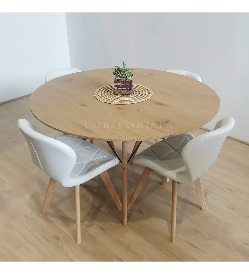 Comedor Mesa Wood 120cm + 4 Sillas Mariposa Ecocuero Wood
