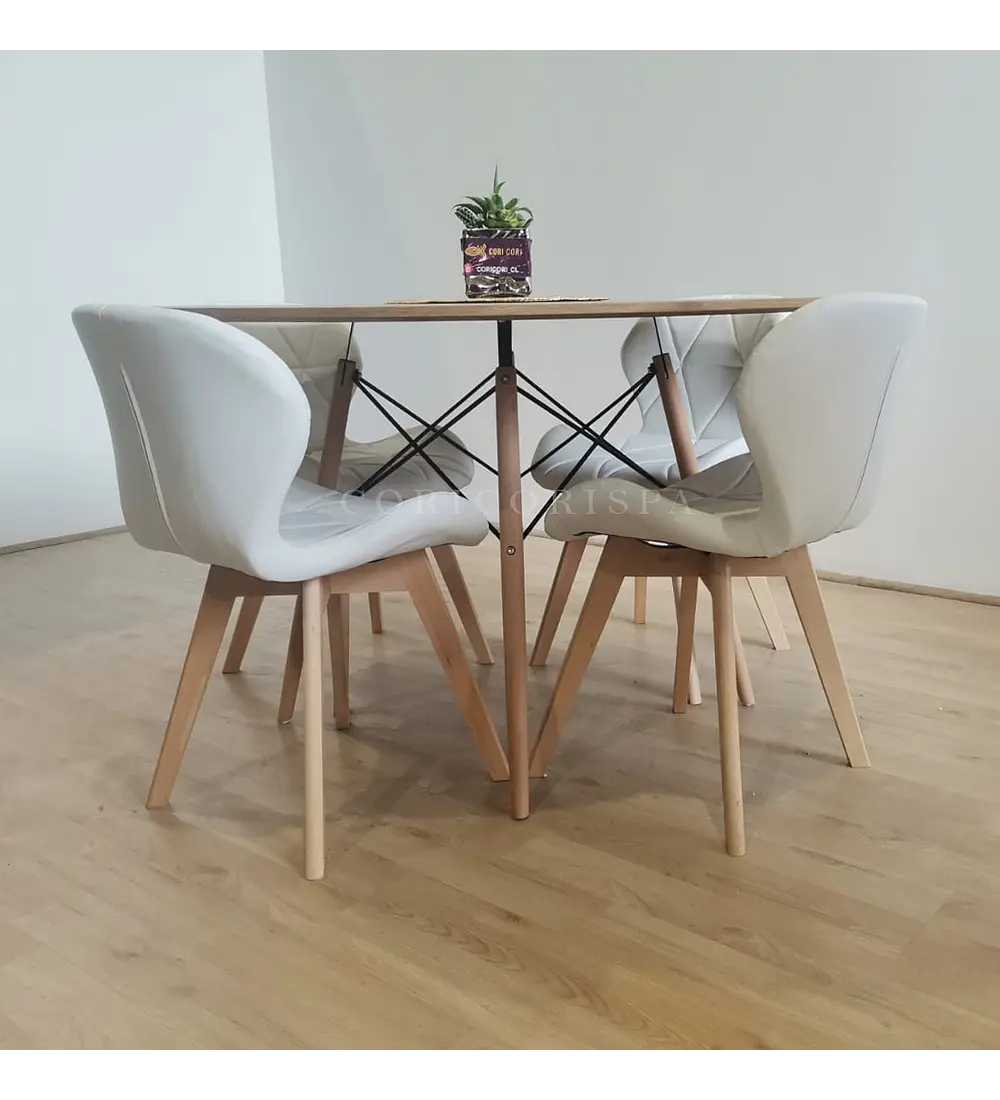 Comedor Mesa Wood 120cm + 4 Sillas Mariposa Ecocuero Wood