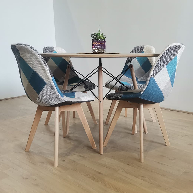 Comedor Mesa Wood 120 cms  + 4 Sillas Patchwork Wood 1