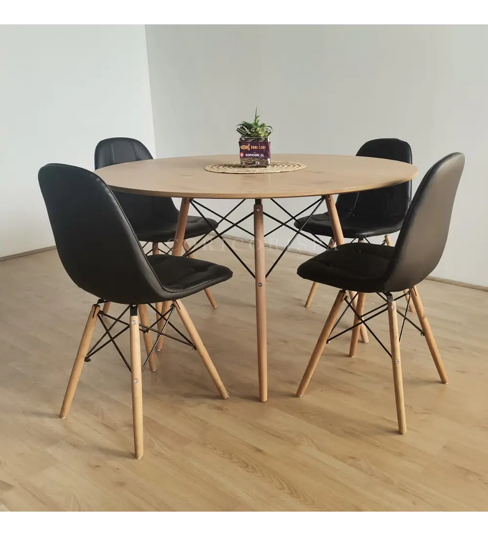 Comedor Mesa Wood 120cm + 4 Sillas Eames Capitonne