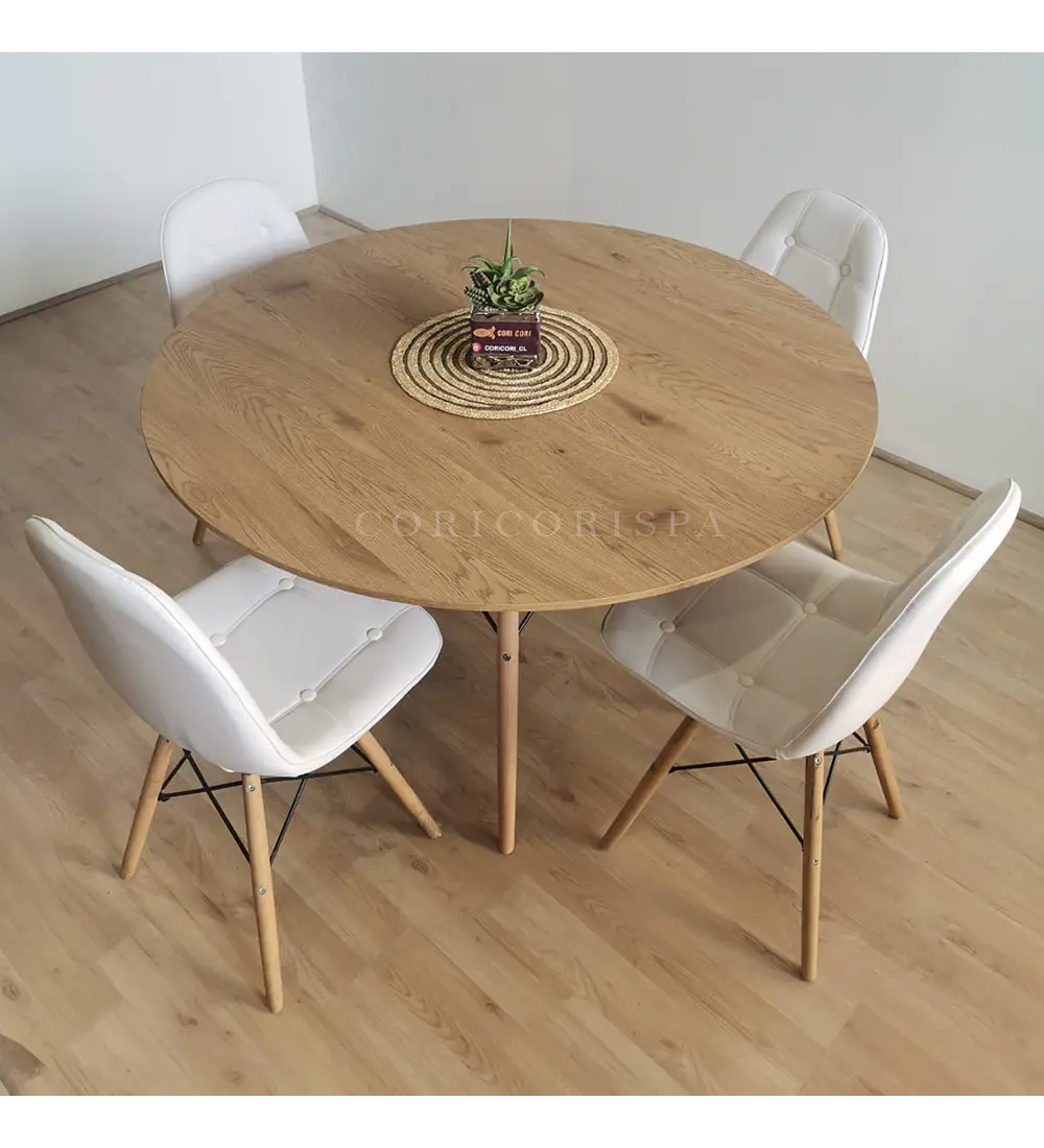 Comedor Mesa Wood 120cm + 4 Sillas Eames Capitonne
