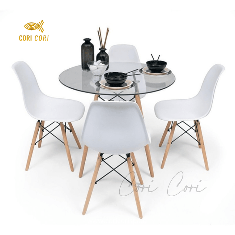 Comedor Eames Vidrio 80cms + 4 Sillas Eames  3
