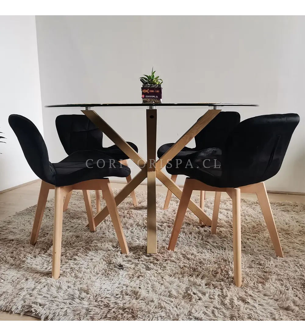 Comedor Warwick  120cm + 4 Sillas Mariposa Velvet 