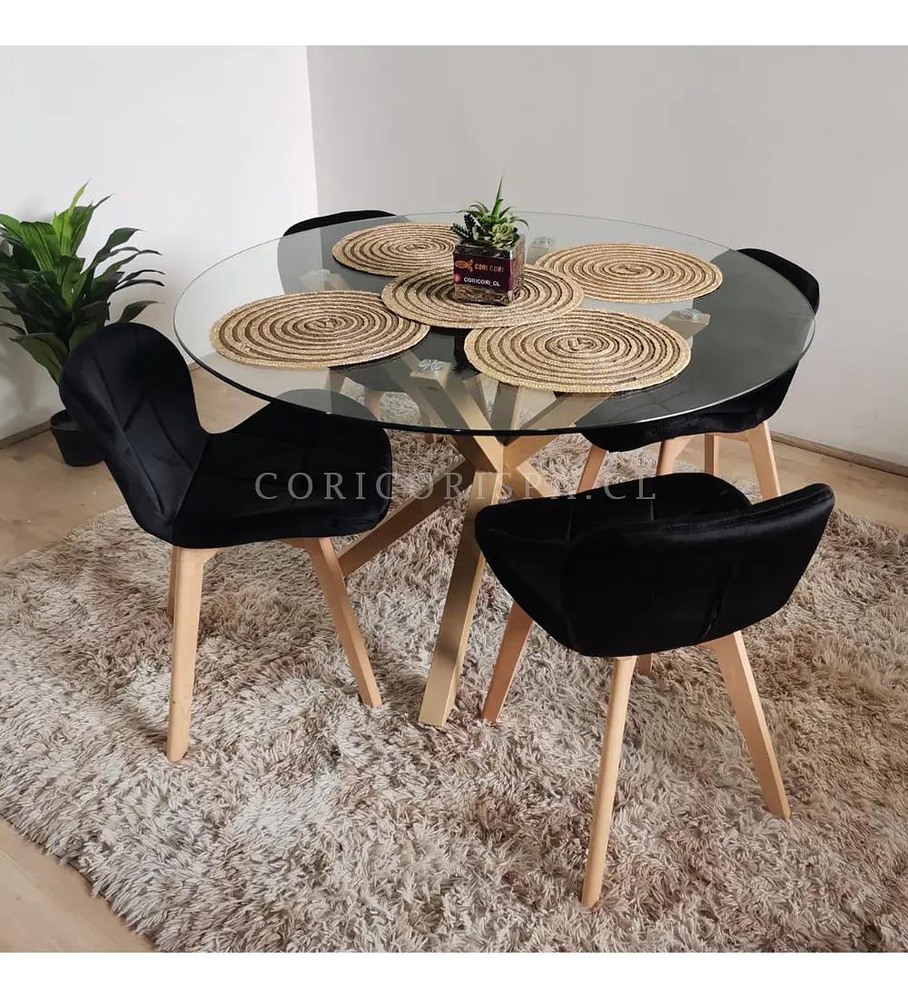 Comedor Warwick  120cm + 4 Sillas Mariposa Velvet 