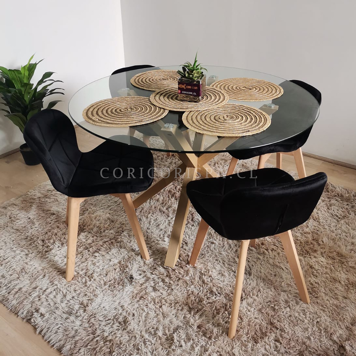 Comedor Warwick  120cm + 4 Sillas Mariposa Velvet  10