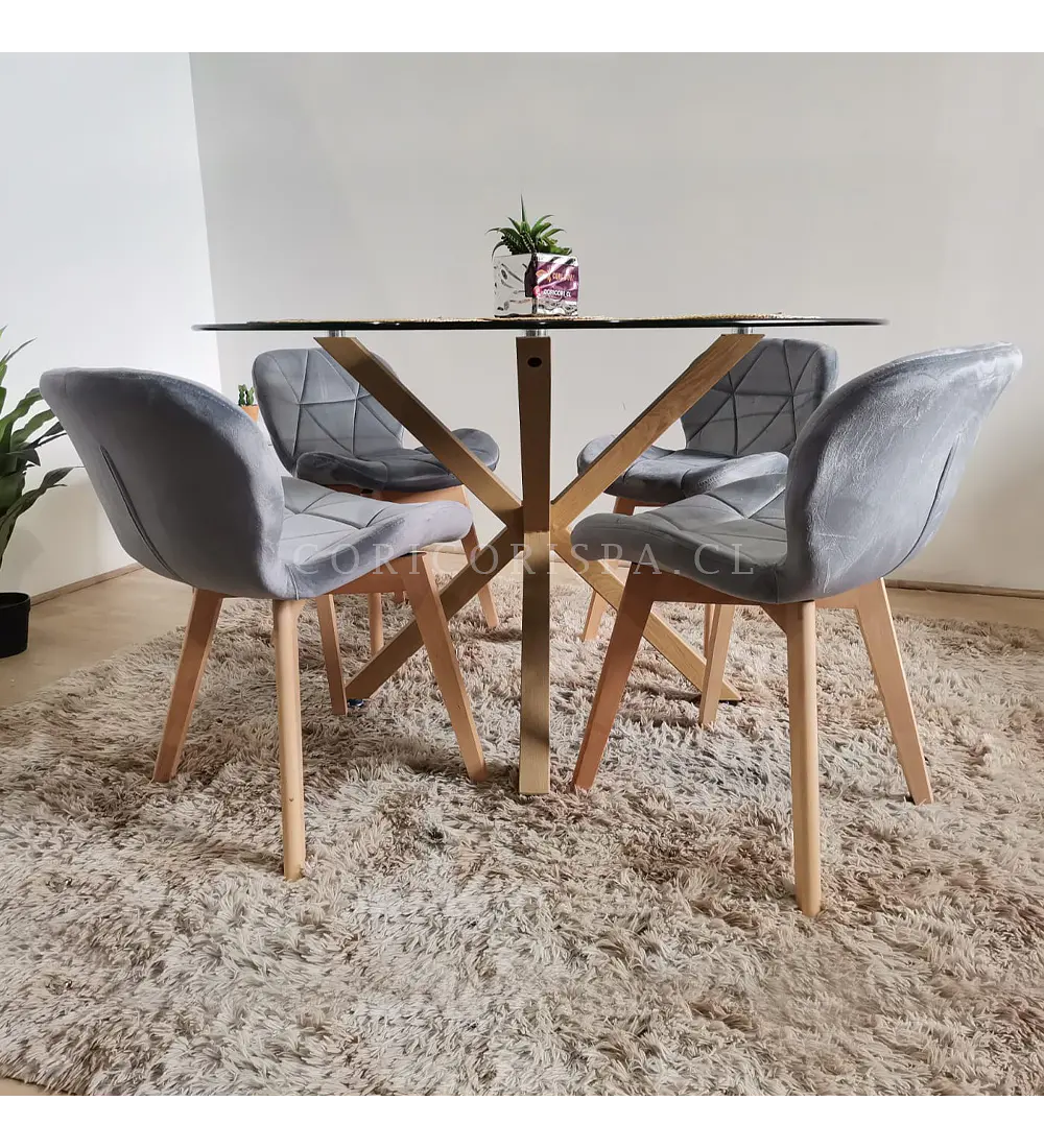 Comedor Warwick  120cm + 4 Sillas Mariposa Velvet 