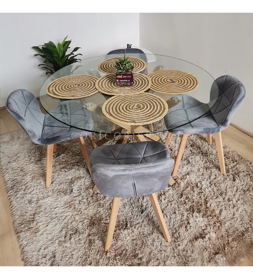 Comedor Warwick  120cm + 4 Sillas Mariposa Velvet 